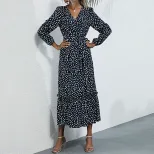 Long Sleeve Floral Maxi Dress for Women Green Print Elegant Autumn Winter Wear ready to ship