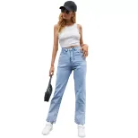 High Waisted Black Denim Straight Leg Pants Fashionable Trendy Comfortable Fall Winter Wear Whol