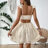 Short Floral Patterned Backless Dress Sweet and Spicy Style Perfect for Vacations Available for