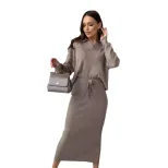 Knitted Two Piece Set Soft Chenille Yarn Split Sweater Tied Midi Skirt Autumn Winter Fashion Who