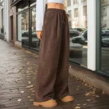 Womens Summer Wide Leg Trousers Stretchy Wrinkle Free Elastic Waist Casual Street Style Wholesal