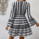 Womens Long Sleeve Printed Dress Stylish Autumn Winter Design Perfect for Vacations Wholesale Av