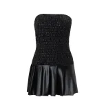 Off Shoulder Ruched PU Leather Dress Slim Fit Sexy Style Fall Perfect for Parties and Night Out