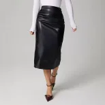 PU Bodycon Skirt High Slit Ruched Design Elegant Style Perfect for Parties and Night Out Ready t