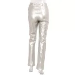 Womens Street Style Silver Foil Wide Leg Trousers Casual Loose Fit Versatile Design Perfect for