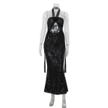 Backless Halter Bodycon Dress Sexy Hollow Out High Waist Sequined Evening Party or Cocktail Wear