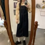 欧洲站减龄牛仔背带裙女中长款2023春秋新款韩版复古宽松百搭长裙