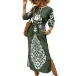 Vintage Bohemian Print Maxi Dress Casual Beach Vacation Comfortable Fit Available for Wholesale