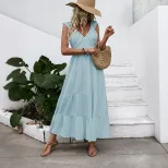 Sleeveless V Neck White Dress Simple Design Beach Vacation Style Lightweight Fabric Wholesale Av