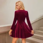 Elegant Burgundy Velvet Dress Slim Fit Short Length Spring Summer Style Wholesale Available cust