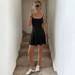 Sporty A Line Tennis Dress Sleeveless U Neck Color Block Slim Fit Summer Casual Wear Wholesale A