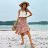 High Waisted Irregular Floral Midi Skirt Fresh and Sweet Design Summer Vacation or Date Wear Who
