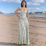 Summer Floral Maxi Dress Sexy Sheer Slim Fit Spaghetti Straps Beach Vacation Style Wholesale Ava