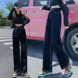 欧洲站高腰牛仔裤女2023春季新款宽松休闲韩版百搭学生直筒老爹裤