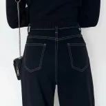 黑色直筒阔腿牛仔裤女2023新款韩版学生高腰宽松显瘦百搭遮胯长裤