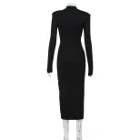 High Neck Long Sleeve Dress Slim Fit Solid Color Fashionable Design Autumn Wear for Women Wholes