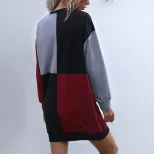 Womens Long Sleeve Color Block Dress Casual Fit Available in Red Blue Green Wholesale Ready to Ship