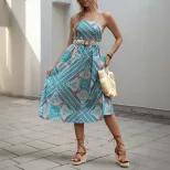 Vintage Inspired Floral Print Maxi Dress Waist Defining Sleeveless Bohemian Style Perfect for Su