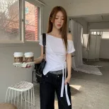 Off Shoulder Crop Top Slim Fit Short Sleeve Casual Summer Style low MOQ ready to ship