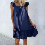 Womens Casual Beach Dress Short Loose Fit Spaghetti Straps Lightweight Fabric Summer Vacation We