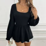 Womens Long Sleeve Top Sexy Square Neck Fitted Waist Textured Knit Casual or Evening Wear Wholes