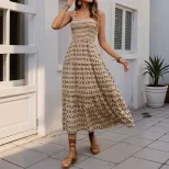 Elegant Summer A Line Dress Vintage Geometric Print Sleeveless Lightweight Fabric Perfect for Ca