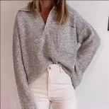 Casual Loose Fit Solid Color Sweater with Pockets Womens Knitwear for Everyday Wear Ready to Shi