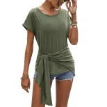Womens V Neck Short Sleeve T Shirt Fashionable Solid Color Casual Wear for Summer Wholesale Avai