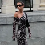 Zebra Print Off Shoulder Long Sleeve Dress Vintage Style Slim Fit Fashionable Design Autumn Coll