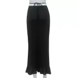 Elegant French Style High Waisted Midi Skirt Slim Fit Ruffled Hem Lace Up Design Perfect for Cas