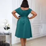 Plus Size Womens V Neck Dress Stylish Tie Detail Elegant Commuter Style Perfect for Work or Casu