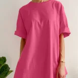 Womens Loose Fit Cotton Short Sleeve T Shirt Comfortable Round Neck Solid Color Summer Style Who
