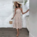 Floral Print Halter Dress Elegant Slim Fit Summer Style Perfect for Vacations and Casual Outings