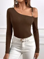 Chic Sweet and Spicy Off Shoulder Knit Top Slim Fit Long Sleeve Unique Design Perfect for Early