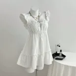 Summer Womens A Line Sleeveless Dress Ruffle Hem Lightweight Fabric Elegant Style Ready to Ship