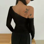Off Shoulder T Shirt Trendy Design Long Sleeve Spring Summer Style Womens Fashion Top Wholesale