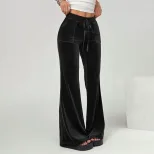 Custom Womens Velvet Wide Leg Trousers Drawstring Flattering Fit Spring Summer Style Perfect for