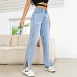 High Waisted Straight Leg Jeans Slim Fit Casual Style Comfortable Denim Womens Fashion Ready to