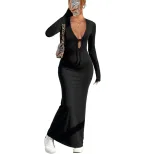 Elegant Black V Neck Maxi Dress Chic Design Spring Summer Style Perfect for Parties Wholesale Av