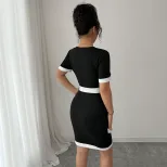 French Style Elegant Midi Dress High Waist Chic Design Lightweight Fabric Summer Fashion for Wom