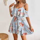 Floral Print Ruffled Hem Cami Dress Slim Fit Waist Defining Sexy Style Perfect for Summer Partie