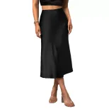 Elegant A Line Satin Midi Skirt Solid Color Autumn Winter Collection Perfect for Casual or Forma