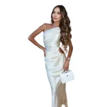 Elegant Satin Evening Dress Sexy Hollow Out Asymmetrical Neckline Waist Cinching Design Perfect