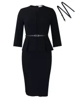 V Neck Ruffle Hem Pencil Skirt High Waist Slim Fit Elegant Design Winter Office Wear for Women W