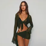 Womens Sexy Cardigan Cover Up Set Beach Vacation Dress with Skirt Lightweight Stylish Perfect fo