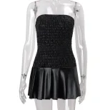 Off Shoulder Ruched PU Leather Dress Slim Fit Sexy Style Fall Perfect for Parties and Night Out