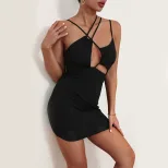 Summer Womens Black Hollow Out Bodycon Dress Adjustable Straps Slim Fit Elegant Style Perfect fo