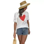 Printed White Short Sleeve T Shirt Summer Style Casual Fit Valentines Day Gift Wholesale Availab
