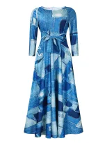 Plus Size African Print Midi Dress Stylish Tie Design Elegant Floral Pattern Spring Fashion Whol