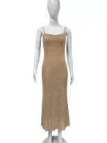 Elegant French Style Bodycon Maxi Dress Heavy Rhinestone Embellishments Spaghetti Straps Formal